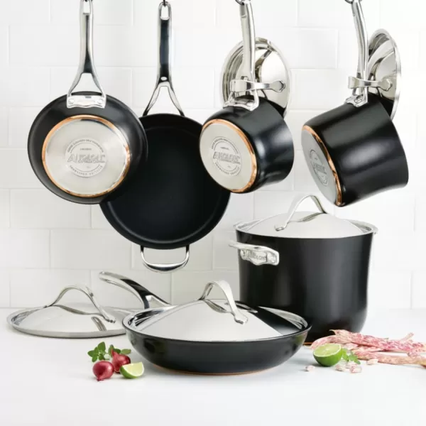 Anolon Nouvelle Copper Hard Anodized Nonstick Pots and Pans, Cookware Set , Onyx
