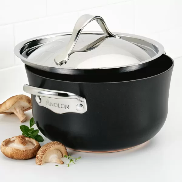Anolon Nouvelle Copper Hard Anodized Nonstick Pots and Pans, Cookware Set , Onyx
