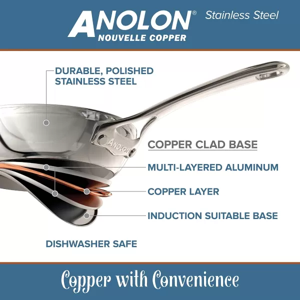 Anolon Nouvelle Stainless Steel Cookware Pots and Pans Set, 10 Piece)