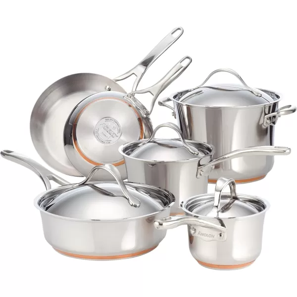 Anolon Nouvelle Stainless Steel Cookware Pots and Pans Set, 11 Piece