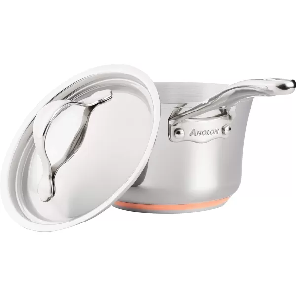Anolon Nouvelle Stainless Steel Sauce Pan/Saucepan with Lid, 3.5 Quart, Silver)
