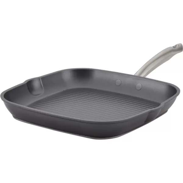 Anolon Accolade Forged Hard Anodized Nonstick Square Grill Pan/Griddle with Spouts, 11 Inch - Moonstone Gray)