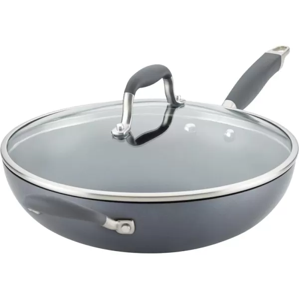Anolon Advanced Hard Anodized Nonstick Frying Pan/ Fry Saute All Purpose Pan with Lid - 12 Inch, Gray