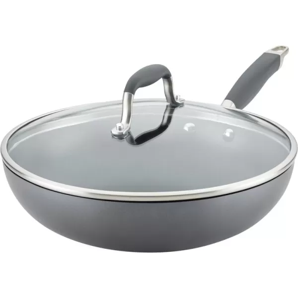 Anolon Advanced Hard Anodized Nonstick Frying Pan/ Fry Saute All Purpose Pan with Lid - 12 Inch, Gray
