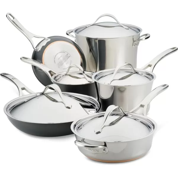 Anolon Nouvelle Stainless Steel Cookware Pots and Pans Set, 10 Piece)