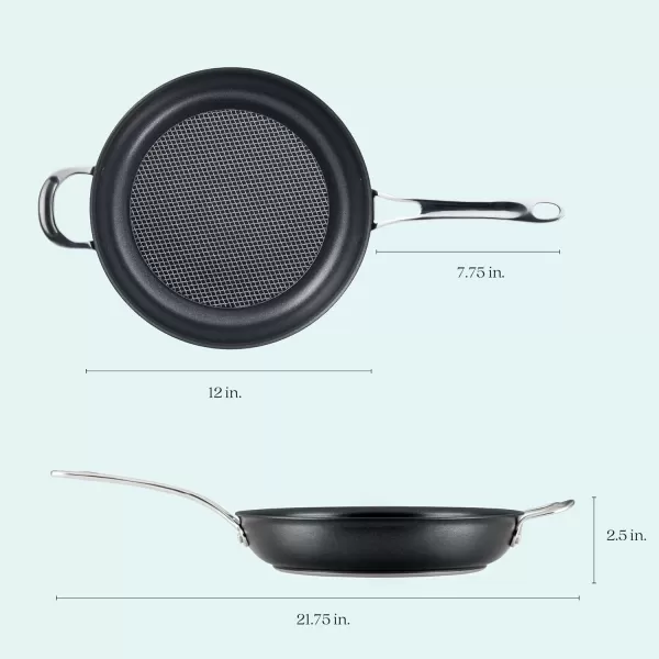 Anolon X Hybrid Nonstick Cookware Frying Pans/Skillet Set, Induction Suitable, 8 Inch, 10 Inch, and 12 Inch - Charcoal Gray