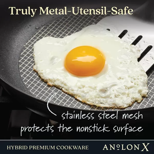 Anolon X Hybrid Nonstick Cookware Frying Pans/Skillet Set, Induction Suitable, 8 Inch, 10 Inch, and 12 Inch - Charcoal Gray