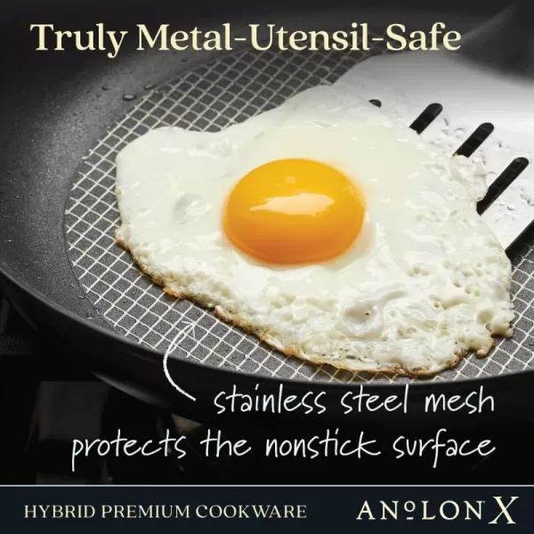 Anolon X Hybrid Nonstick Cookware Frying Pans/Skillet Set, Induction Suitable, 8 Inch, 10 Inch, and 12 Inch - Charcoal Gray