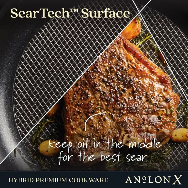 Anolon X Hybrid Nonstick Cookware Frying Pans/Skillet Set, Induction Suitable, 8 Inch, 10 Inch, and 12 Inch - Charcoal Gray