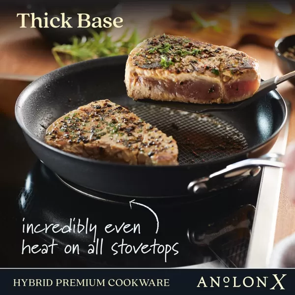 Anolon X Hybrid Nonstick Cookware Frying Pans/Skillet Set, Induction Suitable, 8 Inch, 10 Inch, and 12 Inch - Charcoal Gray