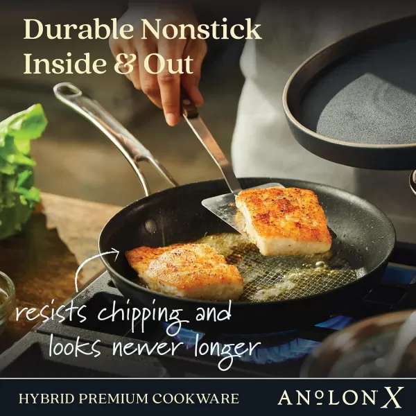 Anolon X Hybrid Nonstick Cookware Frying Pans/Skillet Set, Induction Suitable, 8 Inch, 10 Inch, and 12 Inch - Charcoal Gray