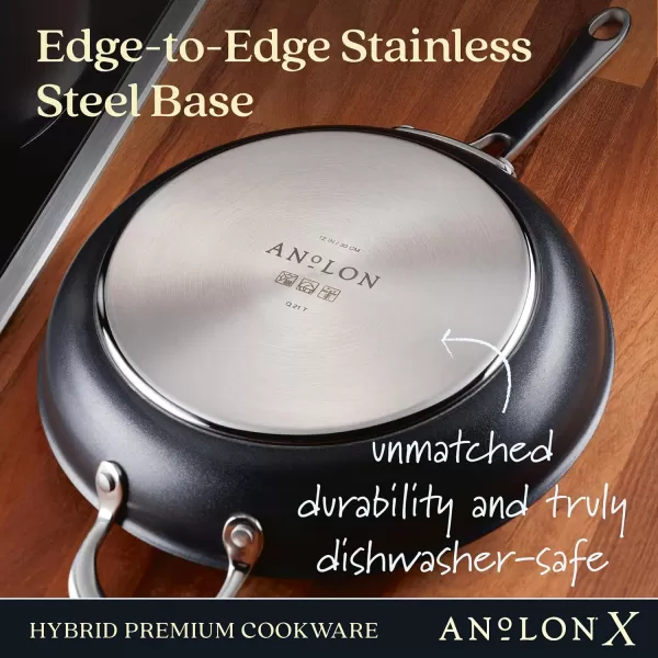 Anolon X Hybrid Nonstick Cookware Frying Pans/Skillet Set, Induction Suitable, 8 Inch, 10 Inch, and 12 Inch - Charcoal Gray