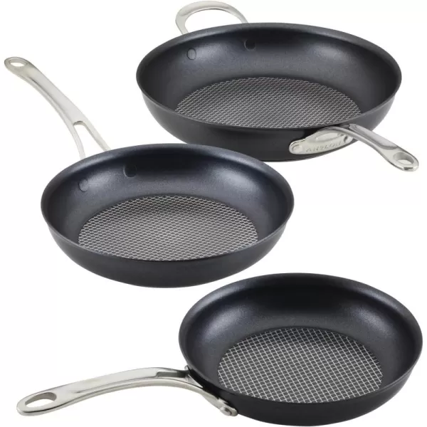 Anolon X Hybrid Nonstick Cookware Frying Pans/Skillet Set, Induction Suitable, 8 Inch, 10 Inch, and 12 Inch - Charcoal Gray