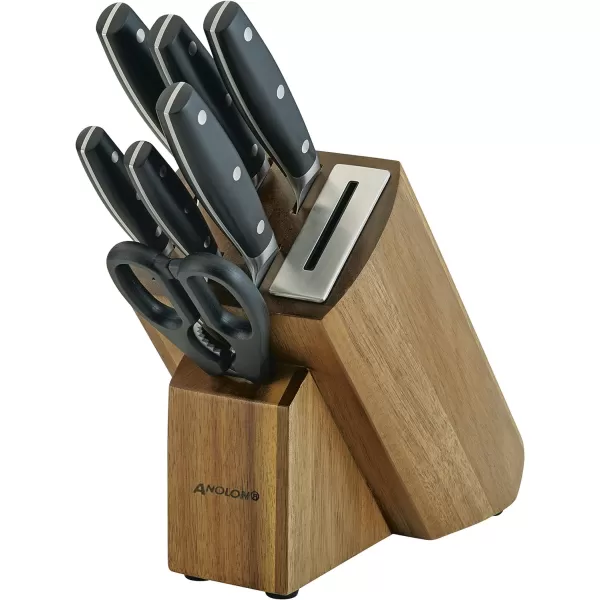 Anolon AlwaysSharp Japanese Steel Knife Block Set with Built-In Sharpener, 8 Piece)
