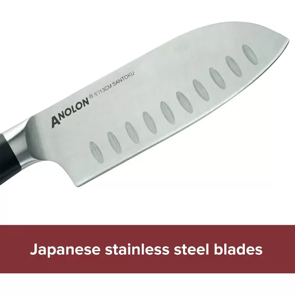 Anolon AlwaysSharp Japanese Steel Knife Block Set with Built-In Sharpener, 8 Piece)