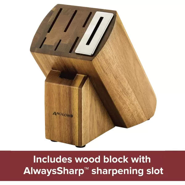 Anolon AlwaysSharp Japanese Steel Knife Block Set with Built-In Sharpener, 8 Piece)