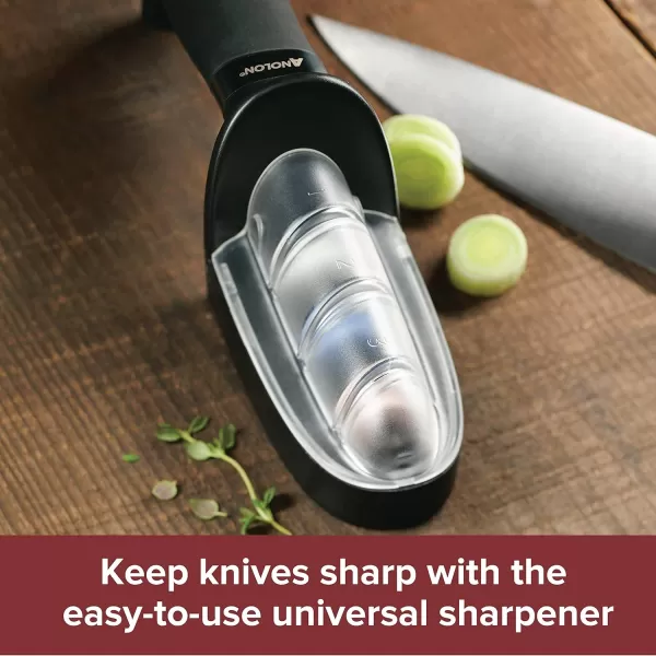 Anolon AlwaysSharp Japanese Steel Knife Block Set with Built-In Sharpener, 8 Piece