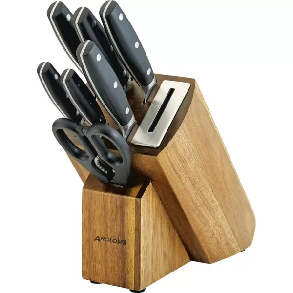 Anolon AlwaysSharp Japanese Steel Knife Block Set with Built-In Sharpener, 8 Piece)