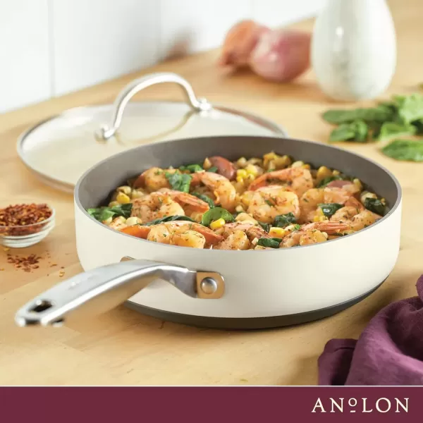 imageAnolon Achieve Hard Anodized Nonstick Saut Pan with Lid 3 Quart  CreamCream