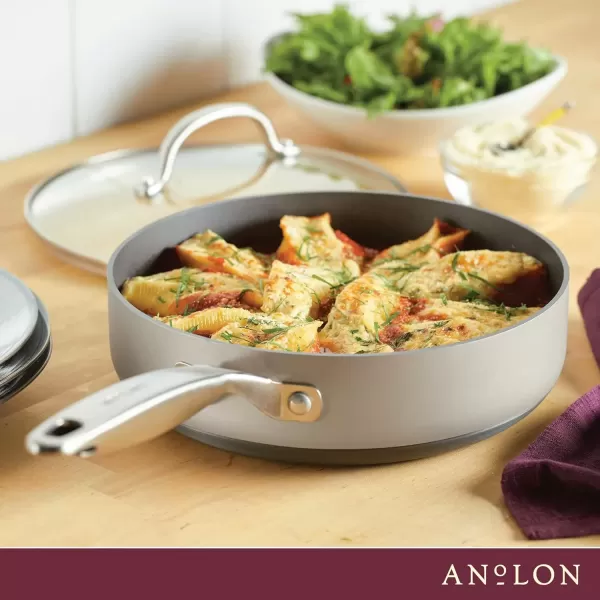 imageAnolon Achieve Hard Anodized Nonstick Saut Pan with Lid 3 Quart  CreamSilver