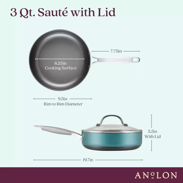 imageAnolon Achieve Hard Anodized Nonstick Saut Pan with Lid 3 Quart  CreamTeal