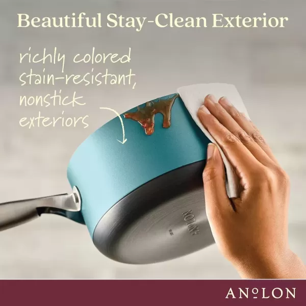 imageAnolon Achieve Hard Anodized Nonstick Saut Pan with Lid 3 Quart  CreamTeal