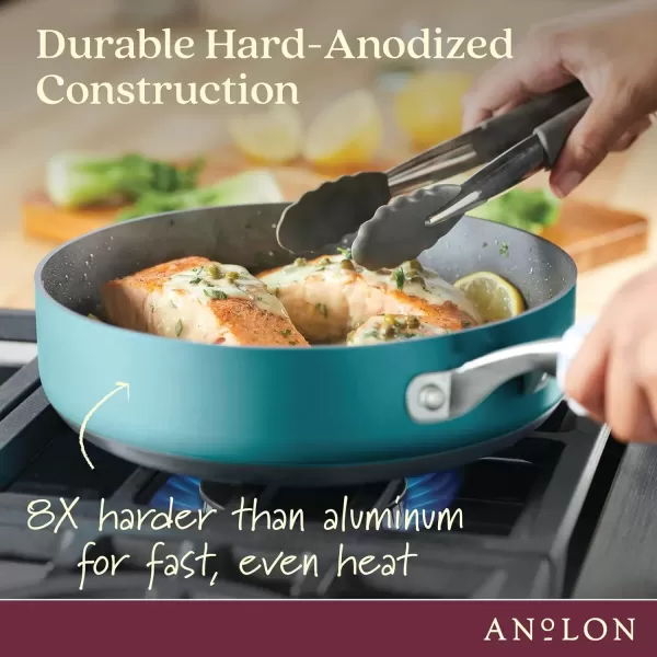 imageAnolon Achieve Hard Anodized Nonstick Saut Pan with Lid 3 Quart  CreamTeal