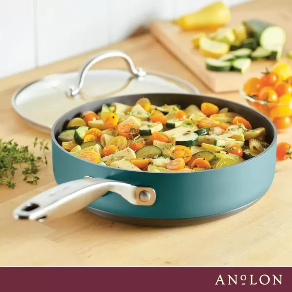 imageAnolon Achieve Hard Anodized Nonstick Saut Pan with Lid 3 Quart  CreamTeal
