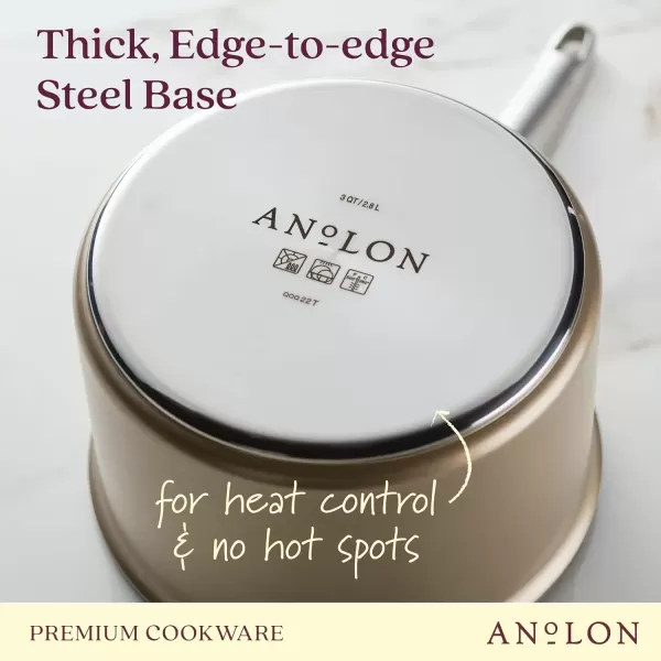 imageAnolon Ascend Hard Anodized Nonstick Frying PanSkillet  Good for All Stovetops Gas Glass Top Electric ampamp Induction Dishwasher ampamp Oven Safe with Stainless Steel Handle 12 Inch  BronzeSaucepan 3 Quart