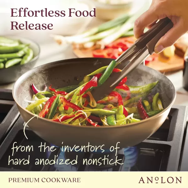 imageAnolon Ascend Hard Anodized Nonstick Frying PanSkillet  Good for All Stovetops Gas Glass Top Electric ampamp Induction Dishwasher ampamp Oven Safe with Stainless Steel Handle 12 Inch  BronzeStir Fry Pan 10 Inch