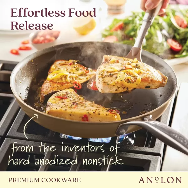 imageAnolon Ascend Hard Anodized Nonstick Frying PanSkillet  Good for All Stovetops Gas Glass Top Electric ampamp Induction Dishwasher ampamp Oven Safe with Stainless Steel Handle 12 Inch  BronzeCookware Set 10 Pieces