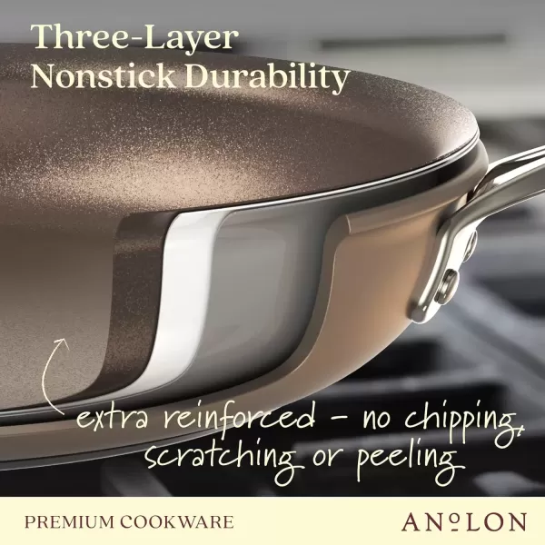 imageAnolon Ascend Hard Anodized Nonstick Frying PanSkillet  Good for All Stovetops Gas Glass Top Electric ampamp Induction Dishwasher ampamp Oven Safe with Stainless Steel Handle 12 Inch  BronzeCookware Set 10 Pieces