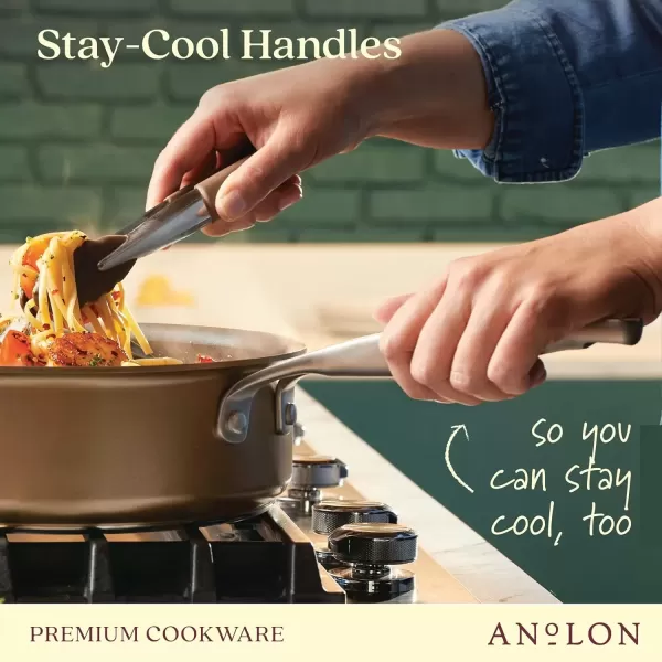 imageAnolon Ascend Hard Anodized Nonstick Frying PanSkillet  Good for All Stovetops Gas Glass Top Electric ampamp Induction Dishwasher ampamp Oven Safe with Stainless Steel Handle 12 Inch  BronzeCookware Set 10 Pieces