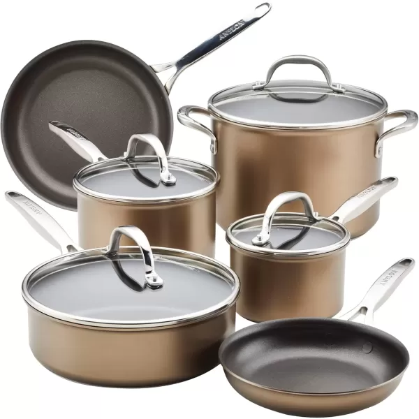 imageAnolon Ascend Hard Anodized Nonstick Frying PanSkillet  Good for All Stovetops Gas Glass Top Electric ampamp Induction Dishwasher ampamp Oven Safe with Stainless Steel Handle 12 Inch  BronzeCookware Set 10 Pieces