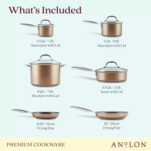imageAnolon Ascend Hard Anodized Nonstick Frying PanSkillet  Good for All Stovetops Gas Glass Top Electric ampamp Induction Dishwasher ampamp Oven Safe with Stainless Steel Handle 12 Inch  BronzeCookware Set 10 Pieces