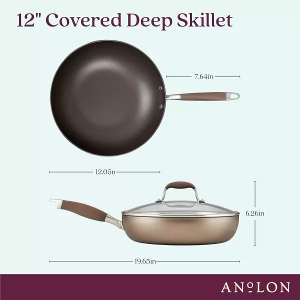 imageAnolon Advanced Home HardAnodized Nonstick Skillets 12Inch with Lid BronzeBronze