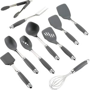 imageAnolon SureGrip Nonstick Nylon Solid Spoon Gray 1325Inch Tools and Gadgets  46283Tool Set 10 Piece