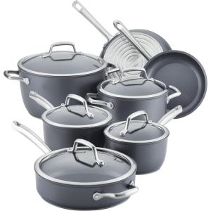 imageAnolon Accolade Forged Hard Anodized Nonstick Cookware Pots and Pans Set 12 Piece  Moonstone GrayCookware Set 12 Piece