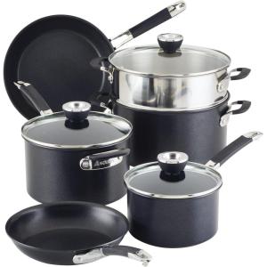 imageAnolon Smart Stack Hard Anodized Nonstick Cookware 11 Piece Set BlackBlack