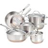 imageAnolon Nouvelle Copper FryingFry PanSkillet Set 95 Inch Stainless Steel and 1025 Inch Hard Anodized NonstickCookware Set 10 Piece