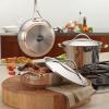 imageAnolon Nouvelle Copper FryingFry PanSkillet Set 95 Inch Stainless Steel and 1025 Inch Hard Anodized NonstickSaucepan w Straining Lid 35 Quart