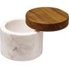 imageAnolon Pantryware Marble Salt Cellar with Teak Lid  Marble Salt Box with Teak Lid  525 Ounce  White