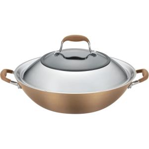 imageAnolon Advanced Hard Anodized Nonstick Stir Fry Wok Pan with Lid 14 Inch Bronze BrownBronze Brown