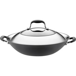 imageAnolon Advanced Hard Anodized Nonstick Stir Fry Wok Pan with Lid 14 Inch Bronze BrownGray