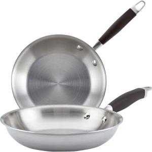 imageAnolon Advanced Triply Stainless Steel Frying Pan Set  Fry Pan Set  Skillet Set  1025 Inch and 1275 Inch  SilverStainless Steel