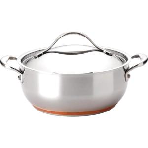 imageAnolon Nouvelle Copper FryingFry PanSkillet Set 95 Inch Stainless Steel and 1025 Inch Hard Anodized NonstickCasserole 4 Quart