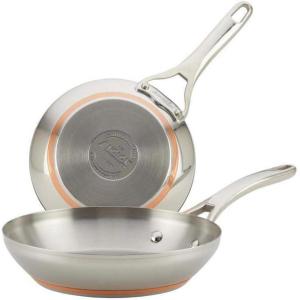imageAnolon Nouvelle Copper FryingFry PanSkillet Set 95 Inch Stainless Steel and 1025 Inch Hard Anodized NonstickSkillet Set 8  95