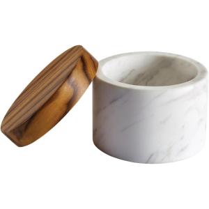 imageAnolon Pantryware Marble Salt Cellar with Teak Lid  Marble Salt Box with Teak Lid  525 Ounce  White