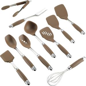 imageAnolon Tools SetNonstick Nylon Cooking UtensilsKitchen Gadgets Includes Spoons Turners Ladle Meat Fork Whisk and Locking Tongs 10 Piece Bronze