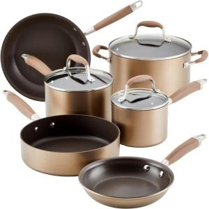 imageAnolon Advanced Hard Anodized Nonstick Cookware  Pots and Pans Set 9 Piece  BronzeBronze